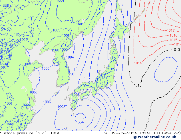 Atmosférický tlak ECMWF Ne 09.06.2024 18 UTC