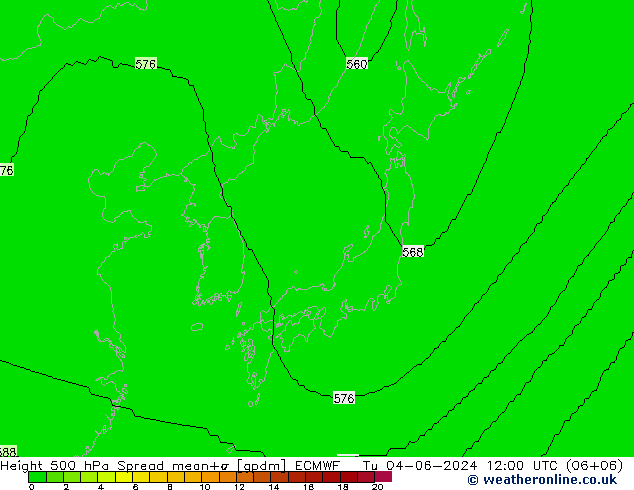 Height 500 hPa Spread ECMWF Tu 04.06.2024 12 UTC