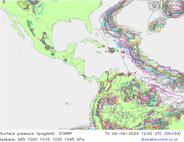 Atmosférický tlak Spaghetti ECMWF Čt 06.06.2024 12 UTC