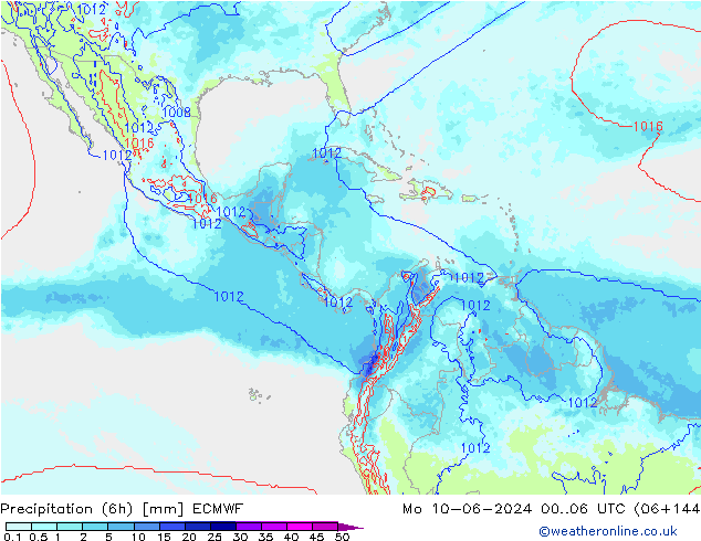 Precipitation (6h) ECMWF Mo 10.06.2024 06 UTC