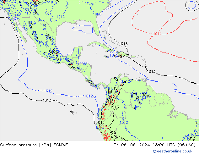 pressão do solo ECMWF Qui 06.06.2024 18 UTC