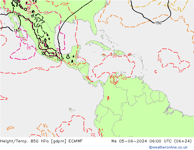 Height/Temp. 850 hPa ECMWF We 05.06.2024 06 UTC