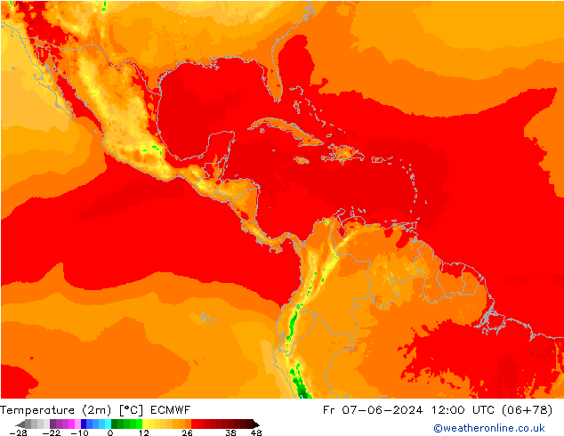 Temperaturkarte (2m) ECMWF Fr 07.06.2024 12 UTC