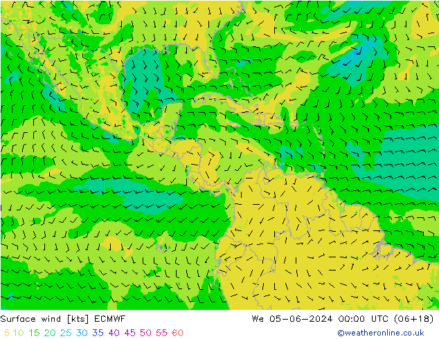 Vento 10 m ECMWF Qua 05.06.2024 00 UTC