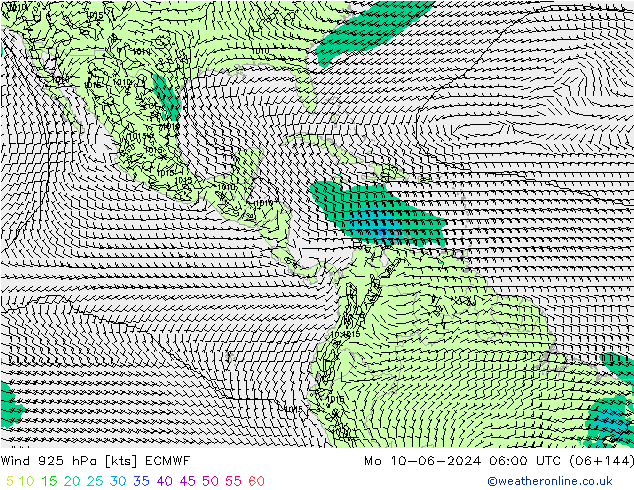 wiatr 925 hPa ECMWF pon. 10.06.2024 06 UTC