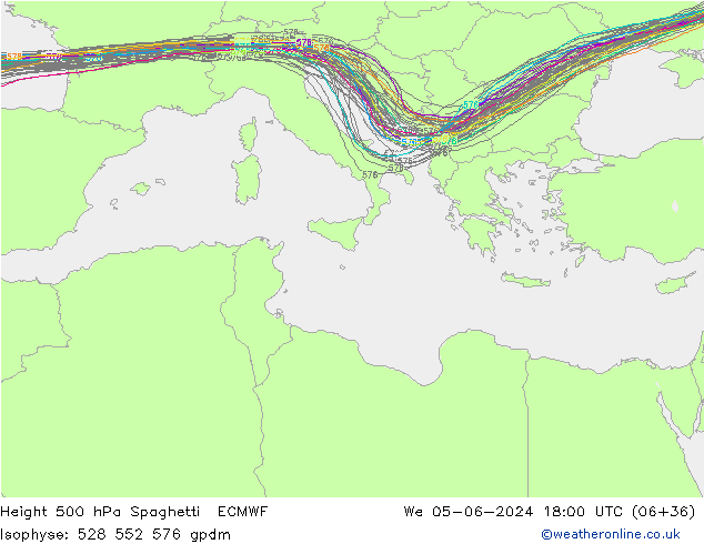 Height 500 hPa Spaghetti ECMWF  05.06.2024 18 UTC