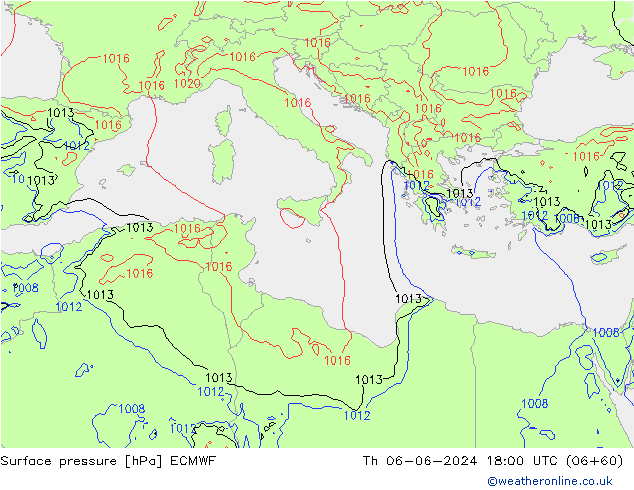 Surface pressure ECMWF Th 06.06.2024 18 UTC