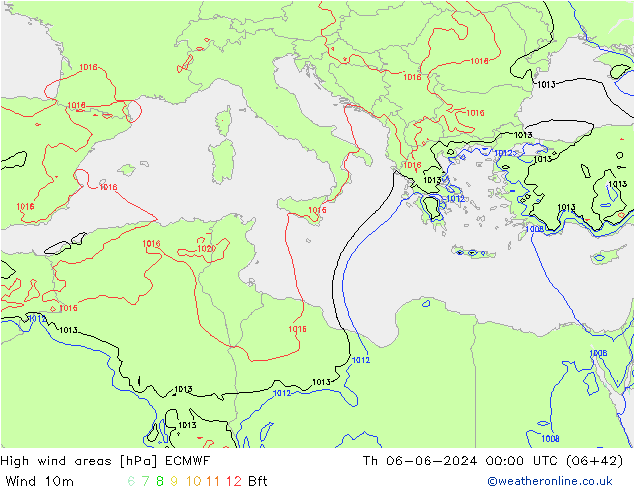 High wind areas ECMWF jue 06.06.2024 00 UTC