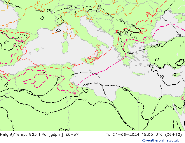 Height/Temp. 925 hPa ECMWF Ter 04.06.2024 18 UTC