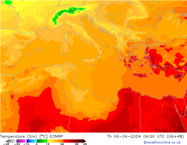Temperatuurkaart (2m) ECMWF do 06.06.2024 06 UTC