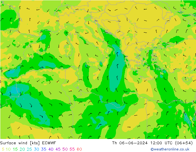 Surface wind ECMWF Th 06.06.2024 12 UTC