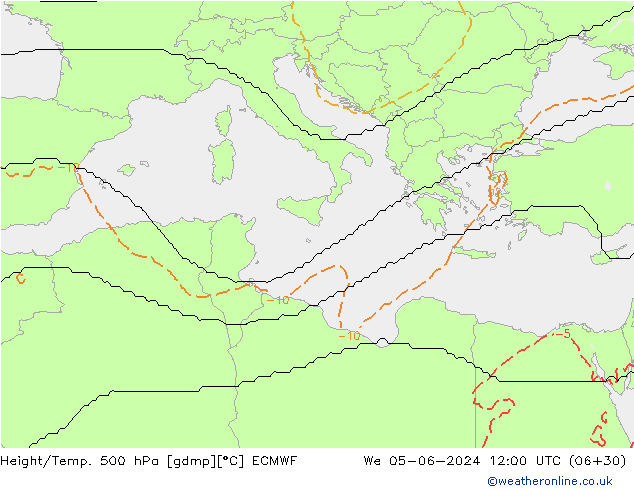 Height/Temp. 500 hPa ECMWF We 05.06.2024 12 UTC