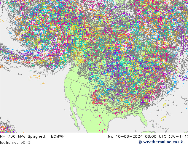 RH 700 hPa Spaghetti ECMWF  10.06.2024 06 UTC