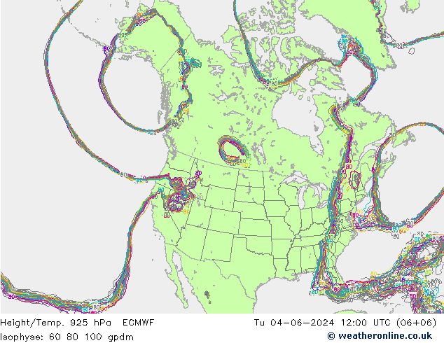 Height/Temp. 925 hPa ECMWF Út 04.06.2024 12 UTC