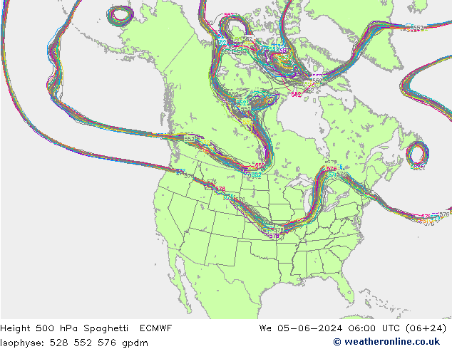 Height 500 hPa Spaghetti ECMWF Mi 05.06.2024 06 UTC