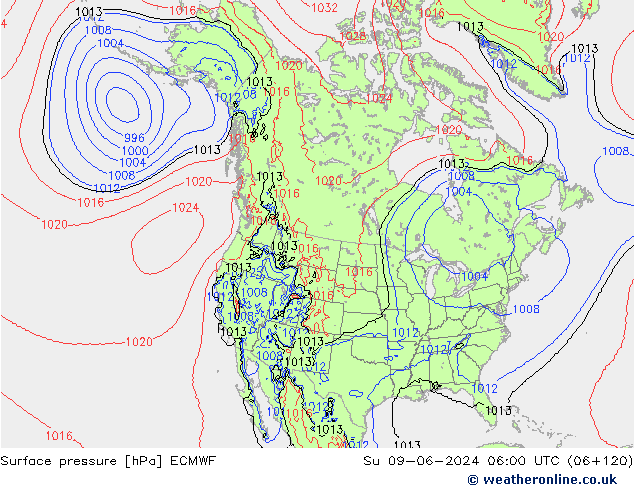 Luchtdruk (Grond) ECMWF zo 09.06.2024 06 UTC