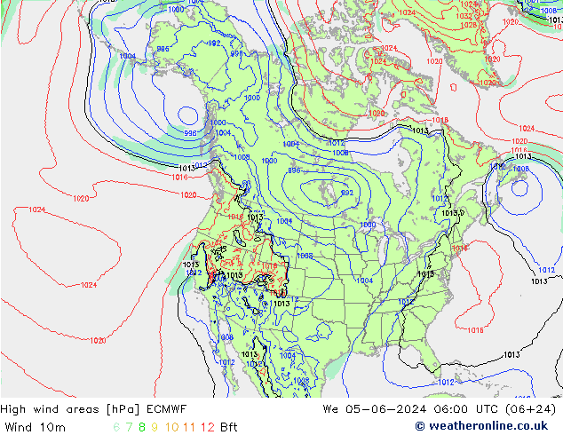 yüksek rüzgarlı alanlar ECMWF Çar 05.06.2024 06 UTC