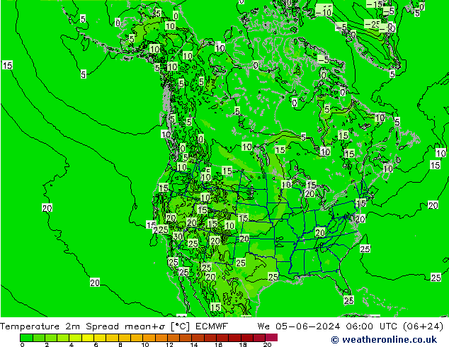 Temperaturkarte Spread ECMWF Mi 05.06.2024 06 UTC