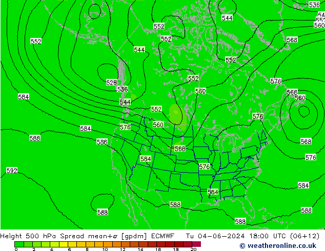 Height 500 hPa Spread ECMWF Út 04.06.2024 18 UTC