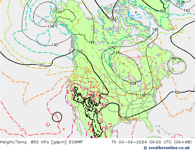 Height/Temp. 850 hPa ECMWF Qui 06.06.2024 06 UTC