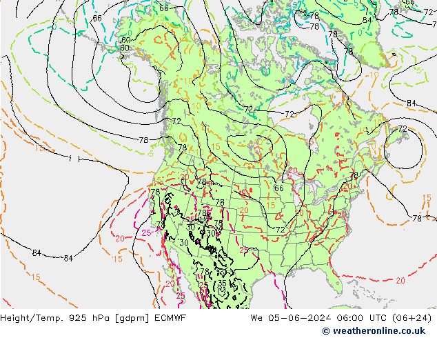 Height/Temp. 925 hPa ECMWF We 05.06.2024 06 UTC