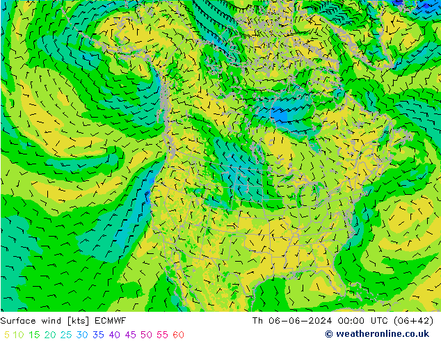 Surface wind ECMWF Th 06.06.2024 00 UTC