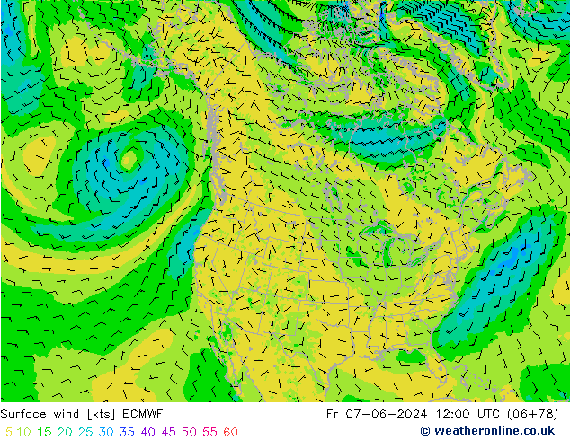 Surface wind ECMWF Pá 07.06.2024 12 UTC