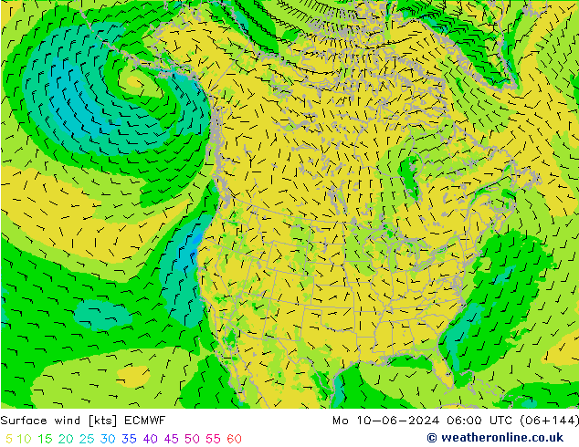 Surface wind ECMWF Mo 10.06.2024 06 UTC