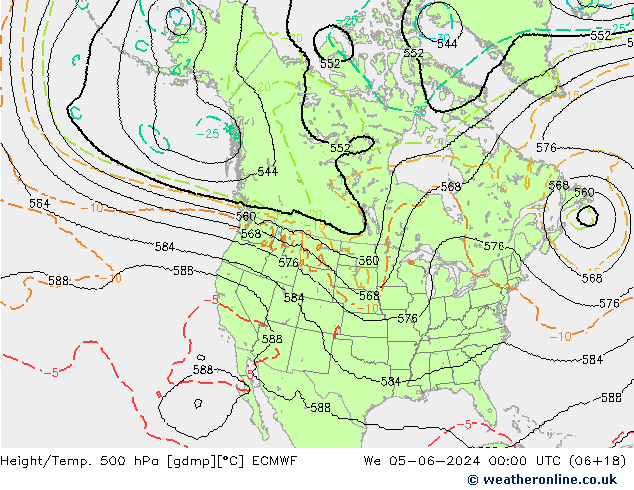 Height/Temp. 500 hPa ECMWF Qua 05.06.2024 00 UTC