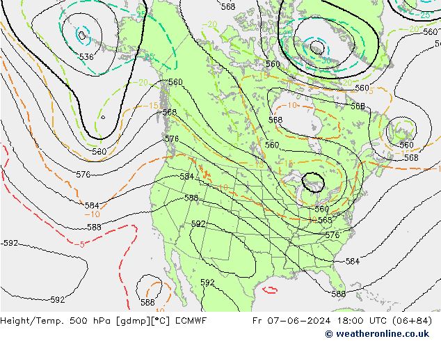 Height/Temp. 500 hPa ECMWF Fr 07.06.2024 18 UTC