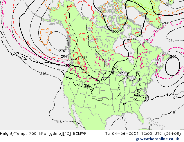 Height/Temp. 700 hPa ECMWF Di 04.06.2024 12 UTC