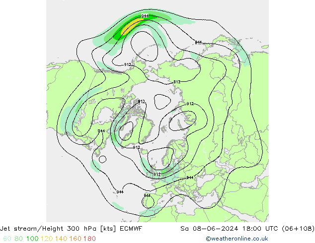 Jet stream/Height 300 hPa ECMWF Sa 08.06.2024 18 UTC