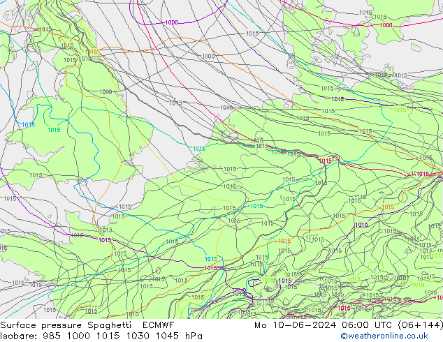 Luchtdruk op zeeniveau Spaghetti ECMWF ma 10.06.2024 06 UTC