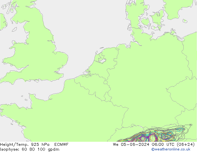 Height/Temp. 925 hPa ECMWF Mi 05.06.2024 06 UTC