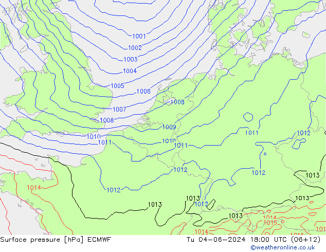 Atmosférický tlak ECMWF Út 04.06.2024 18 UTC