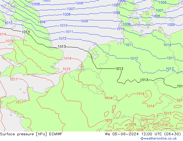 Surface pressure ECMWF We 05.06.2024 12 UTC