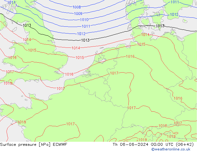 Luchtdruk (Grond) ECMWF do 06.06.2024 00 UTC