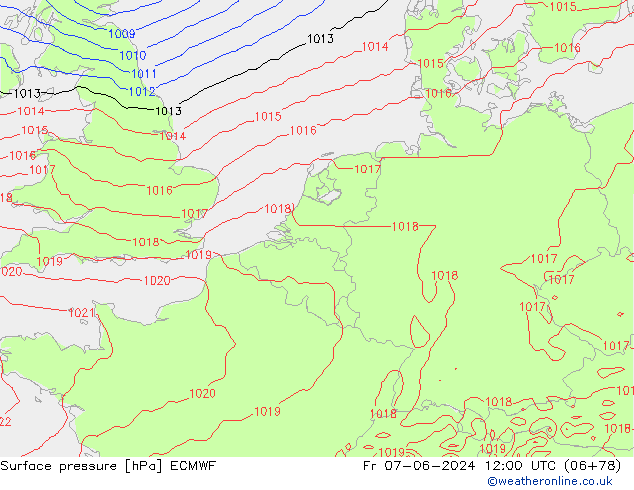 Surface pressure ECMWF Fr 07.06.2024 12 UTC