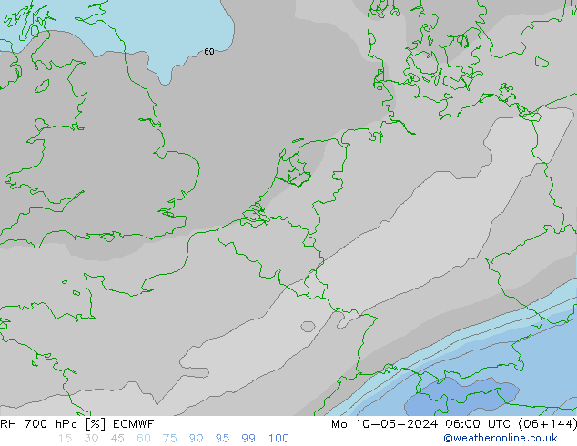 RH 700 hPa ECMWF Mo 10.06.2024 06 UTC