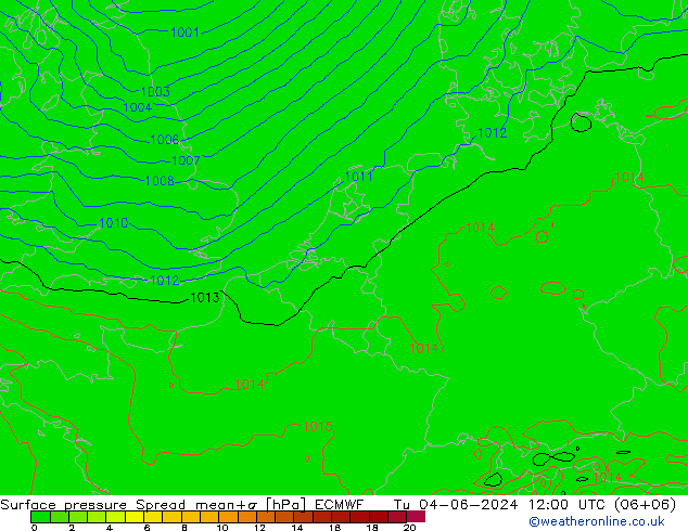 Pressione al suolo Spread ECMWF mar 04.06.2024 12 UTC