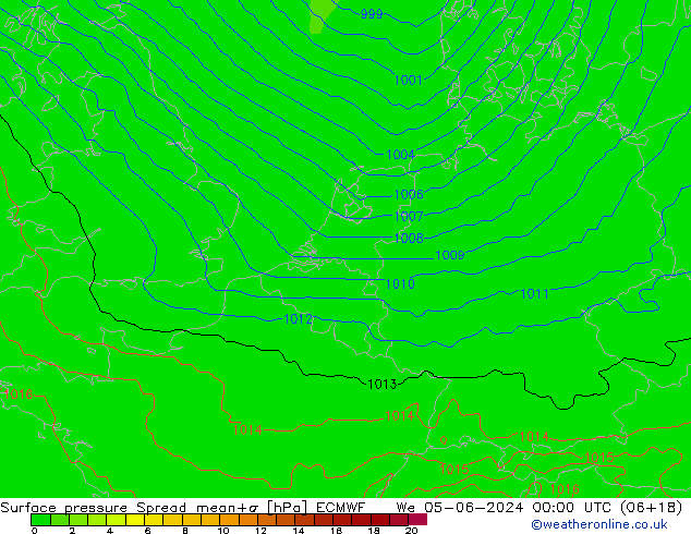 Surface pressure Spread ECMWF We 05.06.2024 00 UTC