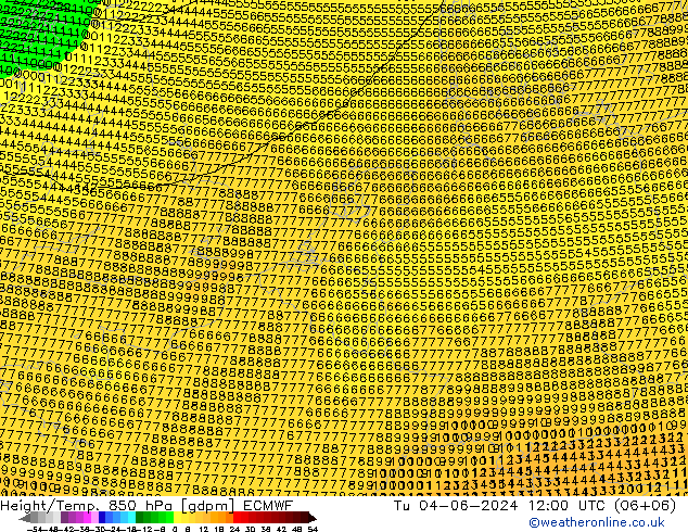 Height/Temp. 850 hPa ECMWF wto. 04.06.2024 12 UTC