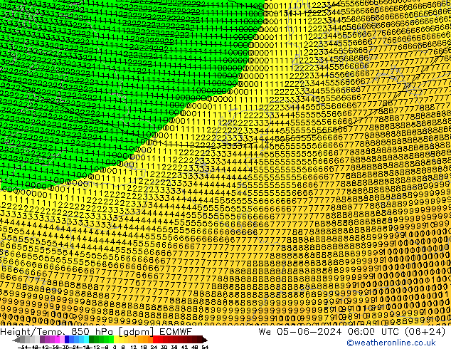 Geop./Temp. 850 hPa ECMWF mié 05.06.2024 06 UTC