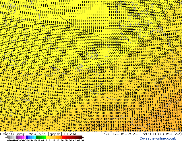 Height/Temp. 850 hPa ECMWF So 09.06.2024 18 UTC