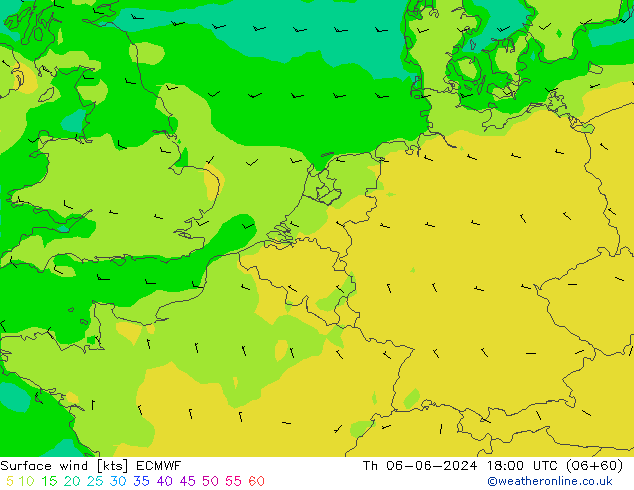 Surface wind ECMWF Th 06.06.2024 18 UTC