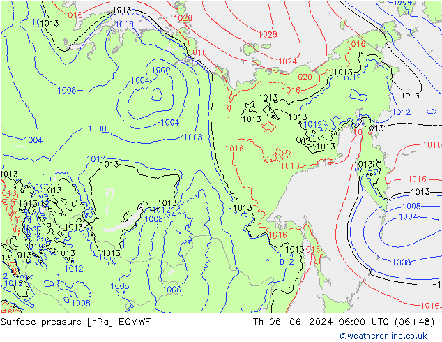 Luchtdruk (Grond) ECMWF do 06.06.2024 06 UTC