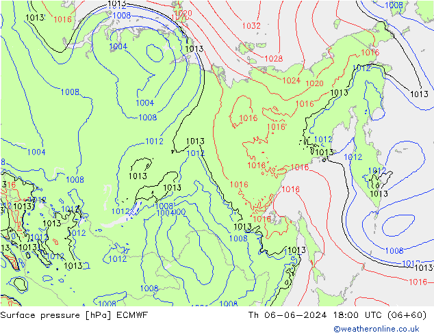 pressão do solo ECMWF Qui 06.06.2024 18 UTC