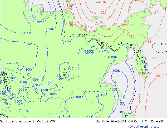 Surface pressure ECMWF Sa 08.06.2024 06 UTC