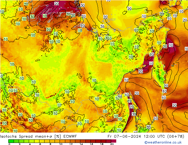 Isotachs Spread ECMWF ven 07.06.2024 12 UTC