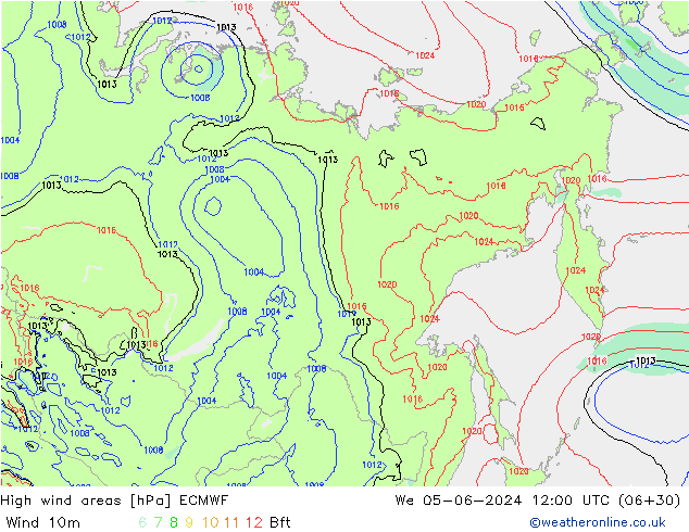 High wind areas ECMWF Qua 05.06.2024 12 UTC